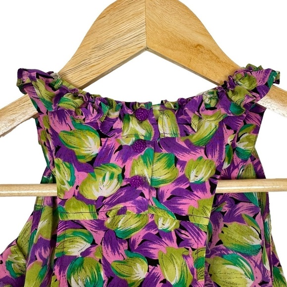 Odille Anthropologie 100% Silk Floral Ruffle Blouse Sleeveless Girly Coquette - Picture 10 of 15